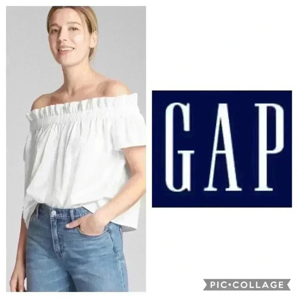 NWT Gap off the shoulder smocked short sleeve top women M - Picture 1 of 12
